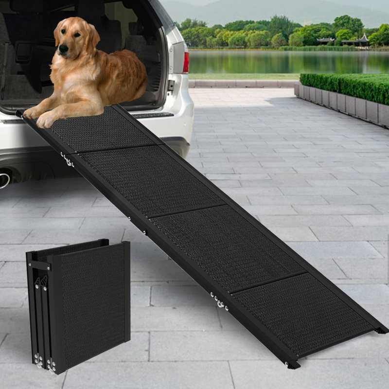 Tucker Murphy Pet Dog Car Ramp For Large Dogs Foldable Dog Steps Aluminum Dog Ramps 63 Long 17 Wide Dog Stairs With Nonslip Surface For High Beds Trucks Cars And SUV
